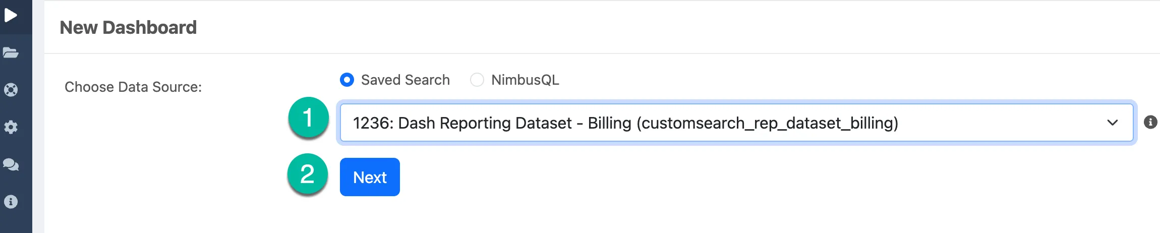 Choose a saved search or NimbusQL query