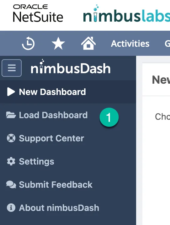 Load Dashboard navigation option