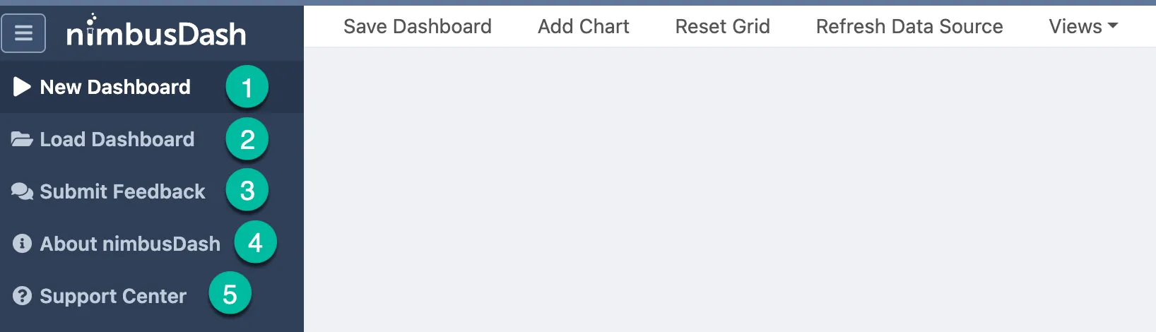 Left-hand navigation bar in NimbusDash